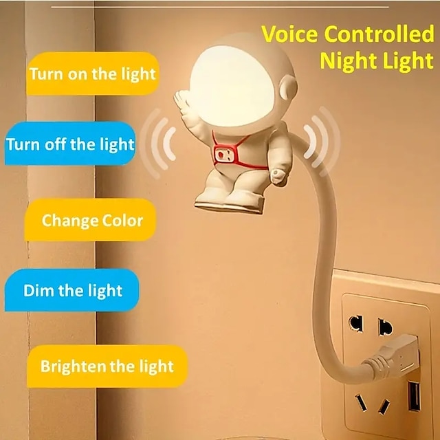  USB veilleuse commande vocale mini led prise usb protection des yeux dimmable led capteur de son chambre lecture lampe de bureau lumières intelligentes pour la décoration intérieure