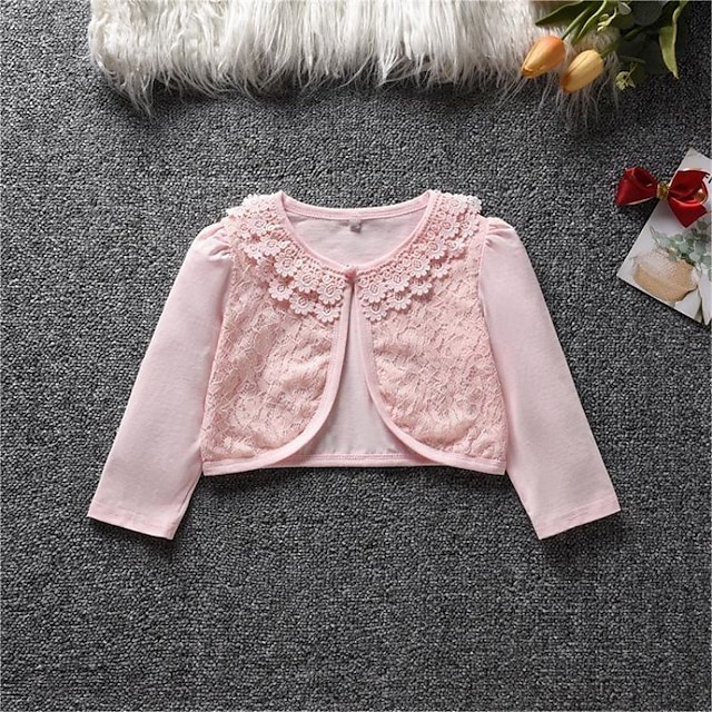  Kids Girls' Cardigan Solid Color School Long Sleeve Button Active 7-13 Years Spring White Pink