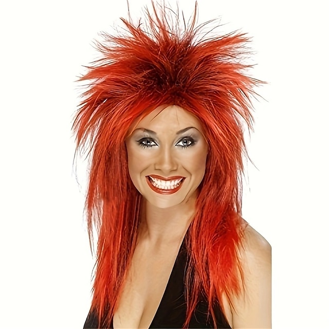  peluca diva rock peluca sintética recta asimétrica peluca larga a1 pelo sintético mujer cosplay suave fiesta rojo