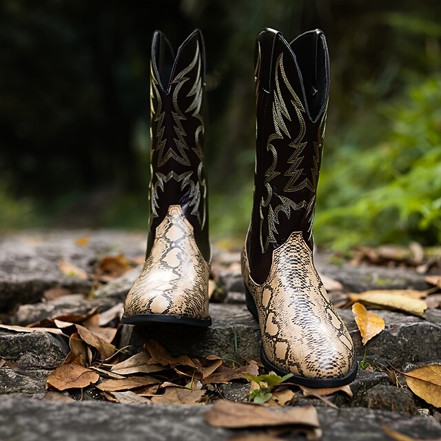 Bottes Cowboy Homme Abilene En Peau D'anguille Noire Taille 8.5D - Occasion Très Bon état USA