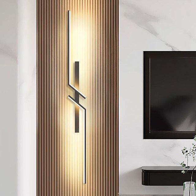  Luminária de parede led preta moderna, luminária de parede linear de metal para interior, iluminação de arandela de parede com design de faixa longa, lâmpada de parede interna para sala de estar,