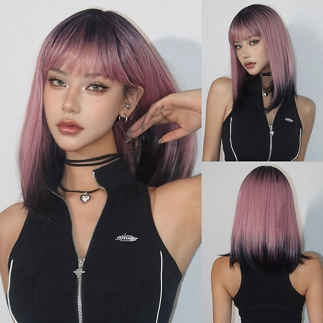  Synthetic Wig Uniforms Career Costumes Princess Straight kinky Straight Middle Part Layered Haircut Machine Made Wig 14 inch Black / Purple Synthetic Hair Women's Cosplay Party Fashion Purple