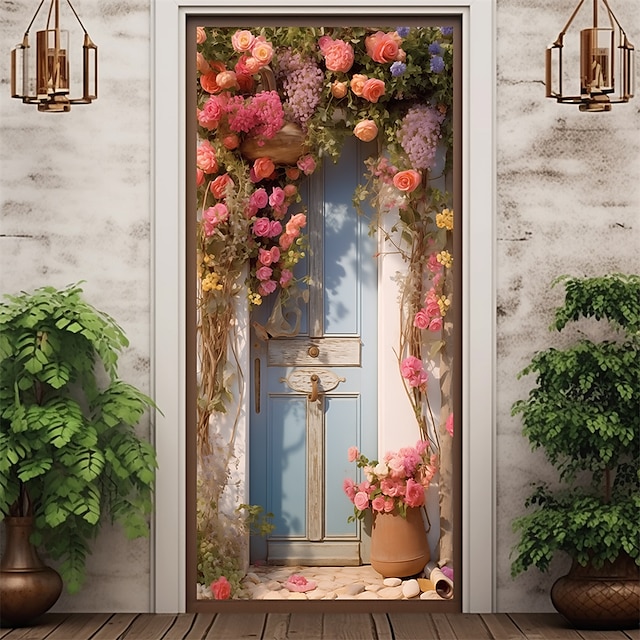  весенние цветочные дверные покрытия фреска декор дверной гобелен дверной занавес украшение фон дверной баннер съемный для входной двери в помещении и на открытом воздухе украшение для дома, комнаты,