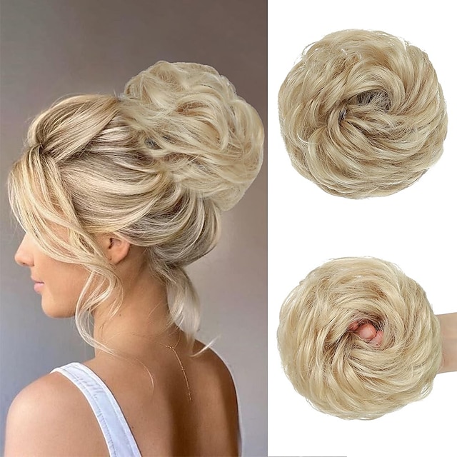  Messy Bun Hair Piece Wavy Curly Fake Hair Buns Synthetic Scrunchie Messy Bun Natural Extensions Updo Hair Pieces for Women