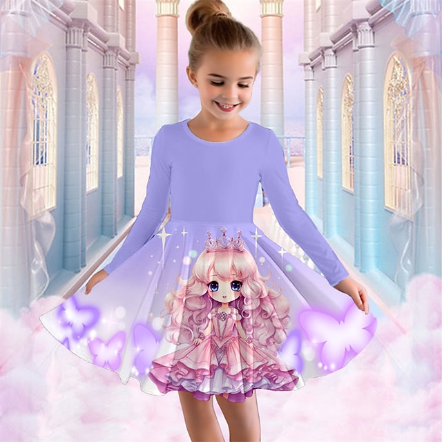  Girls ' 3D Rajzfilm Pillangó Ruha Hosszú ujj 3D nyomtatás Ősz Tél Sport & Szabadtéri Napi Szabadság aranyos stílus Alkalmi gyönyörű Gyerekek 3-12 év hétköznapi ruha A vonalú ruha Térd feletti