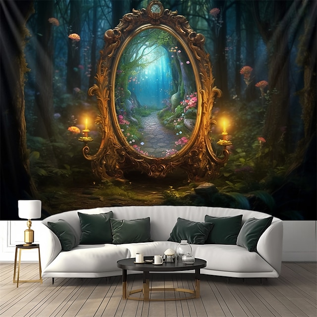  forêt rêve miroir suspendu tapisserie mur art grande tapisserie décor mural photographie toile de fond couverture rideau maison chambre salon décoration