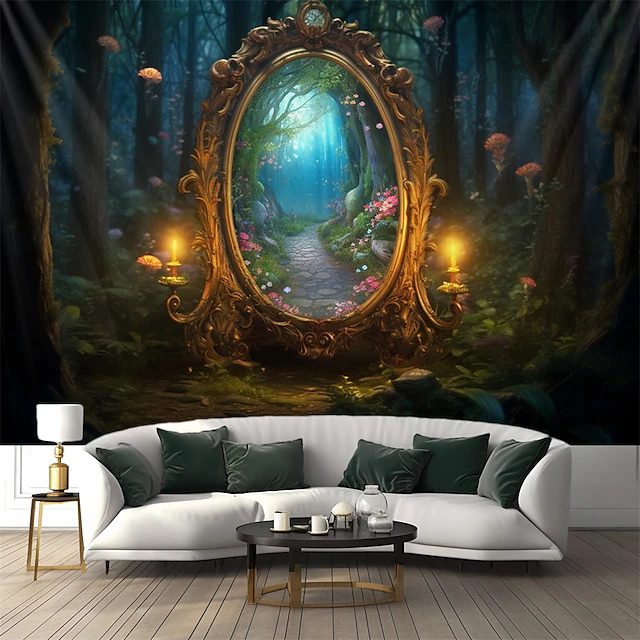 Forest Dream Mirror Hanging Tapestry Wall Art Large Tapestry Mural Decor Photograph Backdrop Blanket Curtain Home Bedroom Living Room Decoration 20