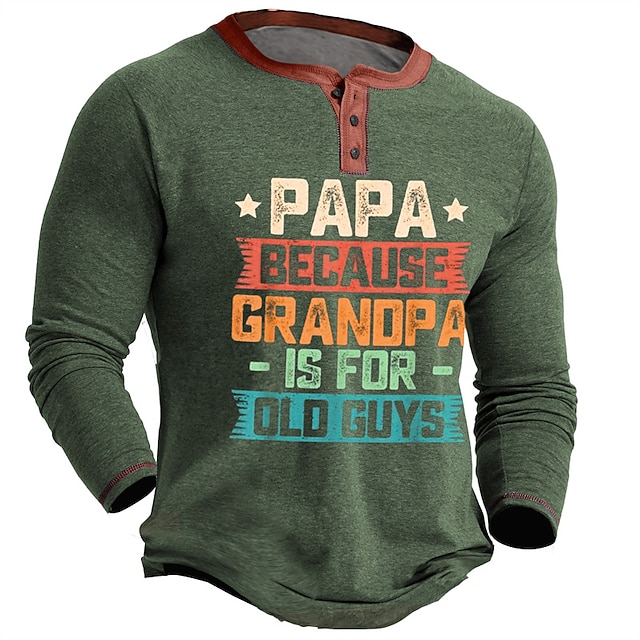  Męski T-Shirt z Długim Rękawem Henley z Grafiką Tata Bo Dziadek jest dla Starych Facetów - Śmieszna Koszula o Relacjach Rodzinnych dla Dziadków
