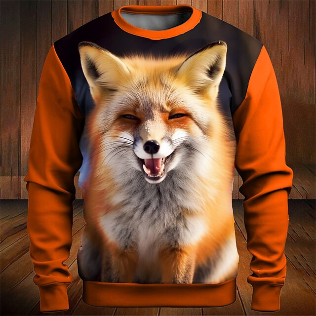 Men's Graphic Animal Fox Sweatshirts Golf Pullover Sweatshirt Long Sleeve Sweatshirt Crew Neck Fashion Daily Casual 3D Print Vacation Holiday Going out Print Spring &  Fall4