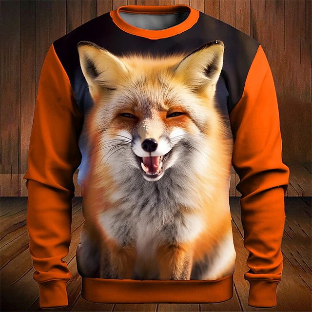Men's Graphic Animal Fox Sweatshirts Golf Pullover Sweatshirt Long Sleeve Sweatshirt Crew Neck Fashion Daily Casual 3D Print Vacation Holiday Going out Print Spring & Fall4