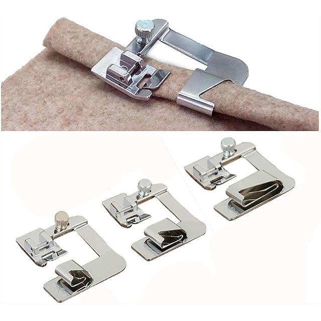  Prensatelas para máquina de coser con dobladillo enrollado ancho de 3 tamaños, juego de prensatelas para dobladillo de 1/2 pulgada, 3/4 pulgadas, prensatelas para máquina de coser de vástago bajo de 1