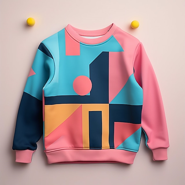  3D-Farben-Sweatshirt für Mädchen, Pullover, rosa, langärmelig, 3D-Druck, Frühling, Herbst, Mode, Streetwear, bezaubernd, Polyester, Kinder, 3–12 Jahre, Rundhalsausschnitt, Outdoor, lässig, täglich,