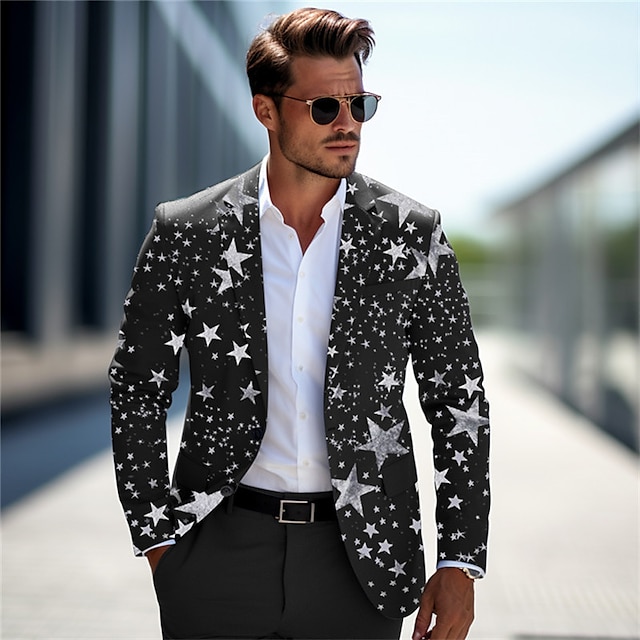  Men's Stars Long Sleeve Turndown Business Work Wear to work Going out Buttons Print Multi Pocket