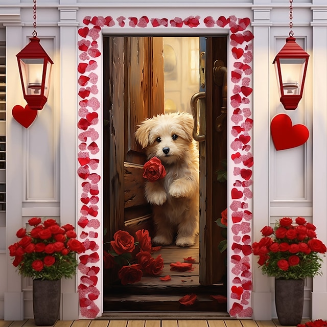  Cool Wallpapers Wall Mural Valentine's Day Dog Door Cover Porch Sticker Peel and Stick Removable PVC/Vinyl Material Self Adhesive/Adhesive Required Wall Decor for Living Room, Kitchen, Bathroom