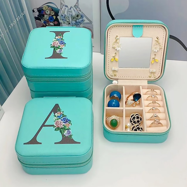  1 pc Boîte à bijoux Portable Mini Similicuir Pour Tous Décontracté Portable