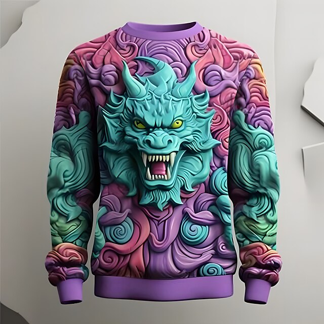 Graphic Animal Men's Fashion 3D Print Golf Pullover Sweatshirt Holiday ...