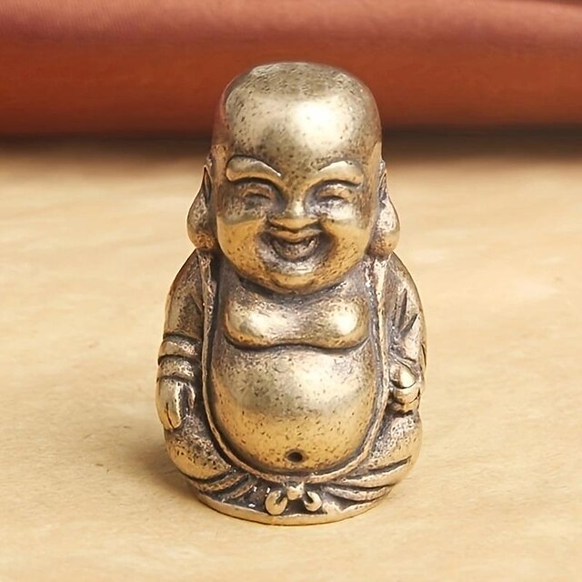  καθαρό ορείχαλκο αντίκα διακόσμηση επιφάνειας εργασίας maitreya Buddha χαμογελαστός συλλογή διακόσμηση αγάλματος του Βούδα αντίκες χάλκινα σκεύη, εξωραϊσμός τυχερού δωματίου στο σπίτι, διακόσμηση