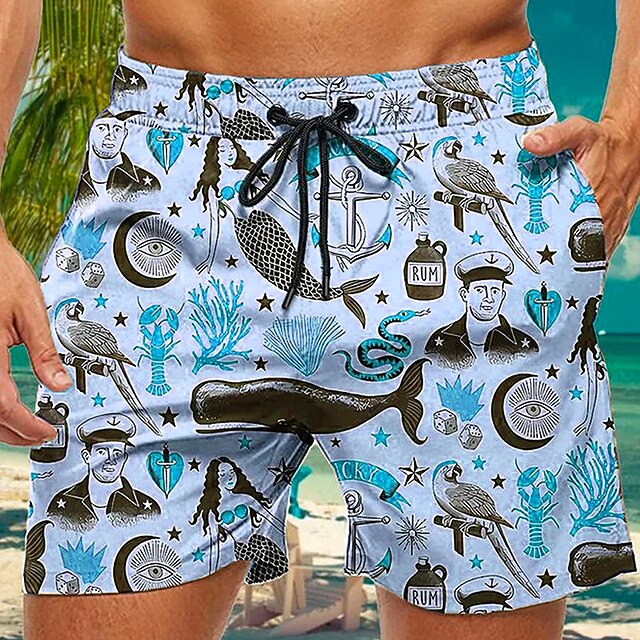 Men's Marine Life Swim Shorts Board Shorts Swimming Trunks Mid Waist Hawaiian Casual Holiday Beach Drawstring with Mesh lining Elastic Waist Designer Clothing Apparel3