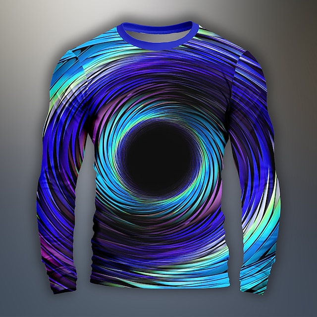  Men's Graphic Optical Illusion Visual Deception science and technology Funny T Shirts Long Sleeve T shirt 3D Print Crew Neck Shirt Daily Designer Artistic Party Casual Holiday Blue Sky Blue Green