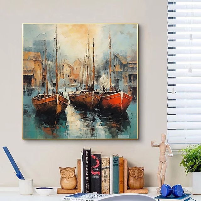  大きな手描きの油絵キャンバス海と漁船の家の壁の写真リビングルームの家の装飾アートフレームなし