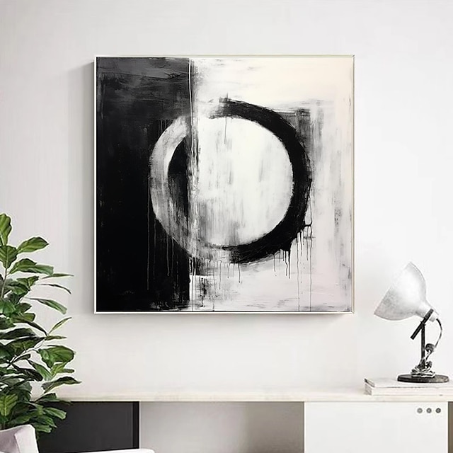  grote abstracte handgeschilderde cirkel zwart witte schilderijen op canvas moderne kunstwerken minimalistische kunst wanddecoratie ingelijst klaar om op te hangen