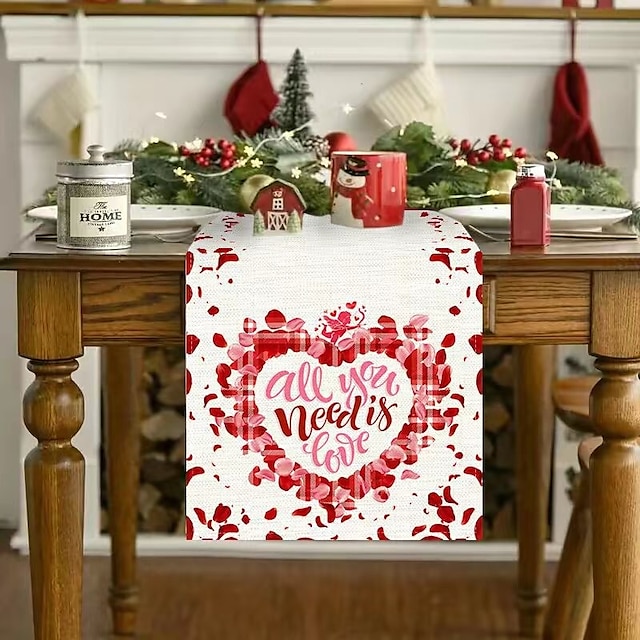  Valentines Day Table Runner Holiday Table Runner Seasonal Farmhouse Burlap Table Cloth for Wedding Anniversary Home Kitchen Dinner Table Party Decor
