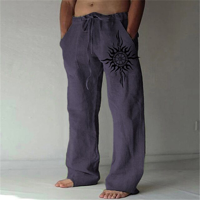 Men's Trousers Summer Pants Beach Pants Straight Drawstring Elastic ...