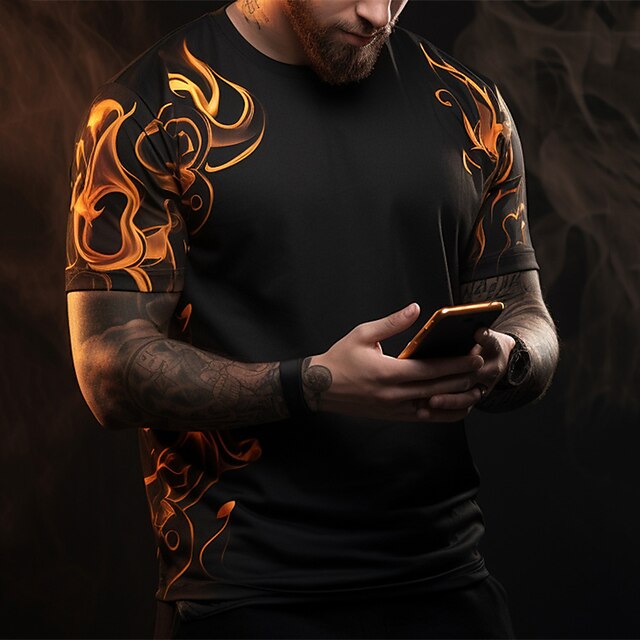 Men's Graphic Hellfire Flames Flame T Shirt Short Sleeve T shirt 3D Print Crew Neck Shirt Daily Designer Retro Vintage Sports Outdoor Holiday Going out Yellow Blue Orange Spring & Summer Clothing3