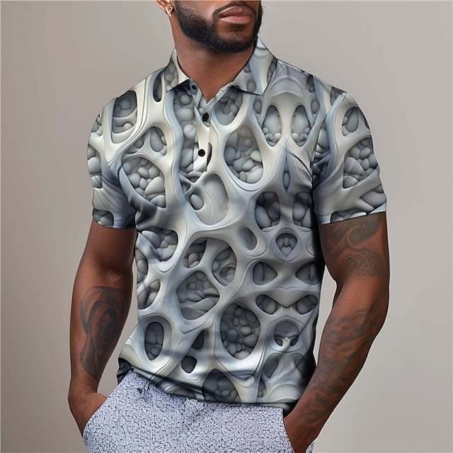  Optical Illusion Men's Abstract 3D Print Polo Shirt Golf Polo Outdoor Daily Wear Streetwear Polyester Short Sleeve Turndown Polo Shirts Yellow Blue Summer S M L Micro-elastic Lapel Polo