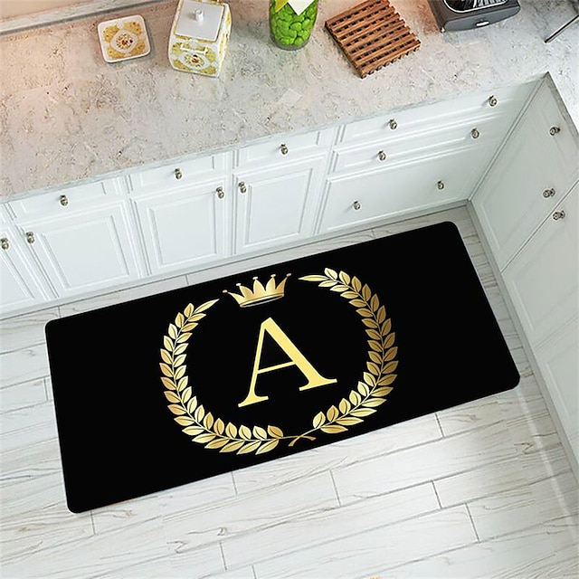  Tapis de cuisine en forme d'alphabet doré, antidérapant, résistant à l'huile, pour salon, intérieur et extérieur, décoration de chambre à coucher, tapis de salle de bain, tapis d'entrée, paillasson