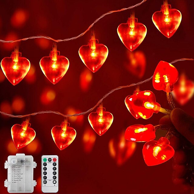  Valentine's Day String Lights 3m 20LEDs Remote Control Heart Fairy Lights 8 Mode Lighting Wedding Party Valentine's Day Scene Atmosphere Decoration