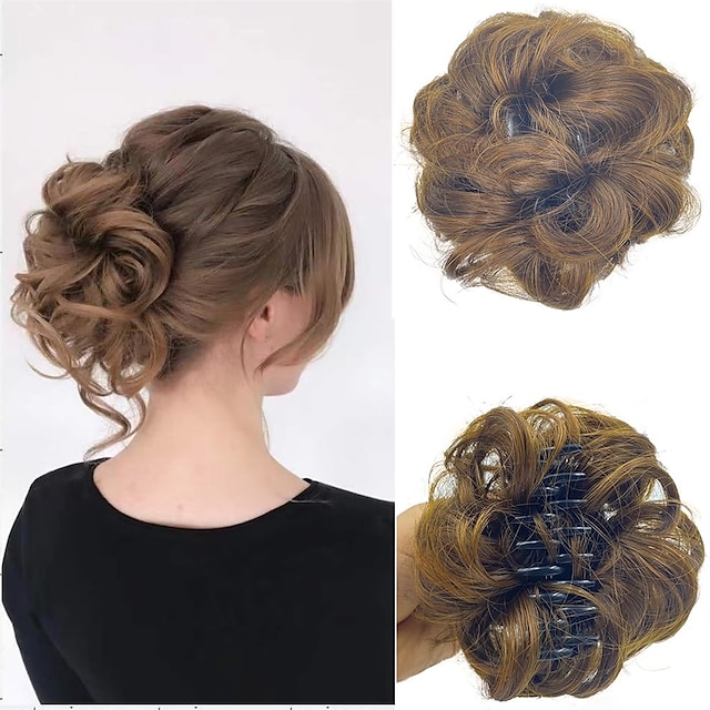  Claw Clip Messy Hair Bun Hair Scrunchies Extension Curly Wavy Messy Synthetic Clip in Claw Chignon for women Updo Hairpiece