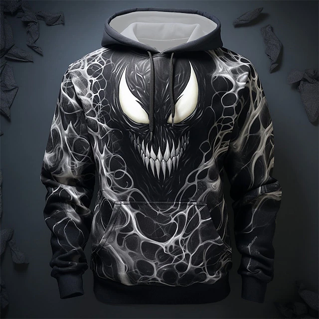 Men's Graphic Devil Hoodie Hoodies Sweatshirt Fashion Daily Long Sleeve Hooded Vacation Sports Outdoor Holiday Black Grey Black Print Front Pocket Spring &  Fall Designer4