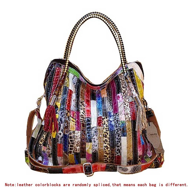 Chic Multicolored Patchwork Leather Handbag - Eye-Catching Designer ...