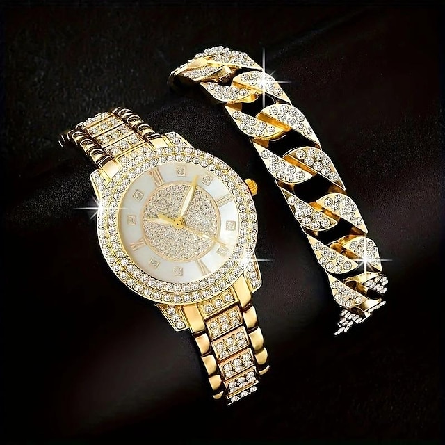  Conjunto de regalo de pulsera de reloj de cuarzo de negocios informal de moda de lujo para mujer de 2 piezas