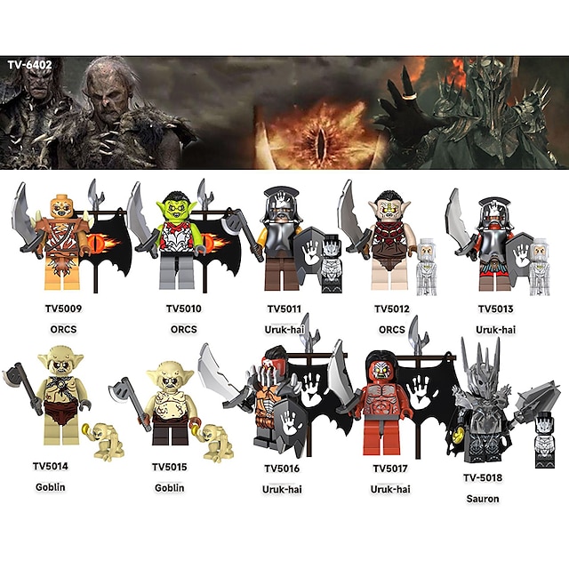  10 pezzi la serie tv e film il signore degli anelli mezzi orchi forti orchi goblin sauron assemblando mattoncini e zombie umani