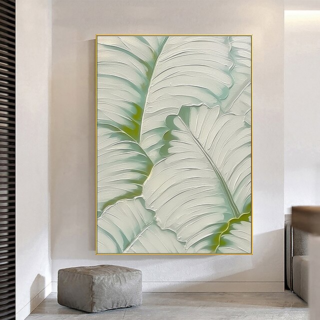  kézzel festett nagy eredeti zöld banánlevél olajfestmény vászonra kicsi friss menta zöld művészet zöld növények festmény kézzel készített 3d banánlevél texturált művészet festmény dekor akasztható