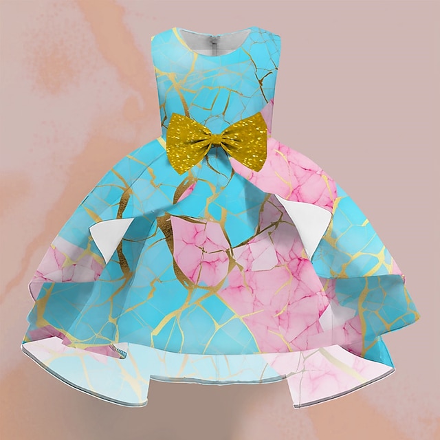  Κορίτσια » 3D Πολύχρωμο Φόρεμα για πάρτυ Αμάνικο 3D εκτύπωση Καλοκαίρι Άνοιξη Φθινόπωρο Πάρτι Ειδική Περίσταση Γενέθλια Κομψό Πριγκίπισσα Πανεμορφη Παιδιά 3-12 χρόνια