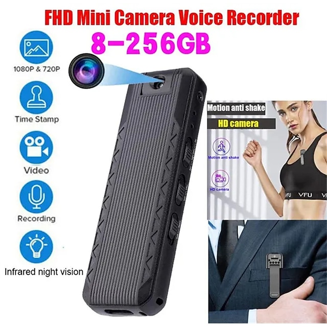  Grabadora de pluma portátil hd de 1080p, visión nocturna, video abierto oculto, mini grabación de voz, cámara con control de voz
