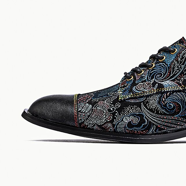 Stylish Dress Shoes For Men 2026.Men's Jacquard Fabric Floral Pattern Lace-Up Oxford Shoes with Leather ...