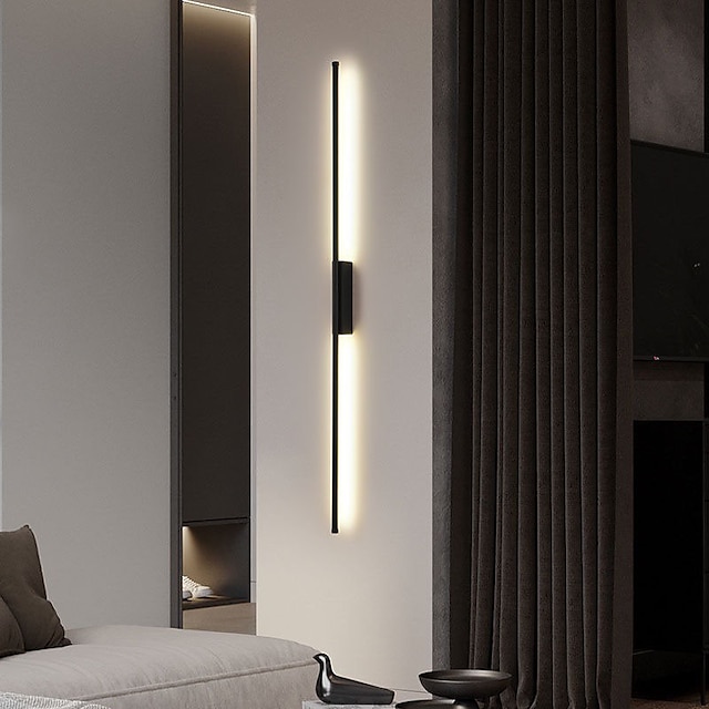  Aplique de pared LED negro, lámpara lineal de metal moderna montada en la pared, aplique de pared LED para interior, iluminación de diseño de tira larga, lámpara de pared interior para sala de estar,