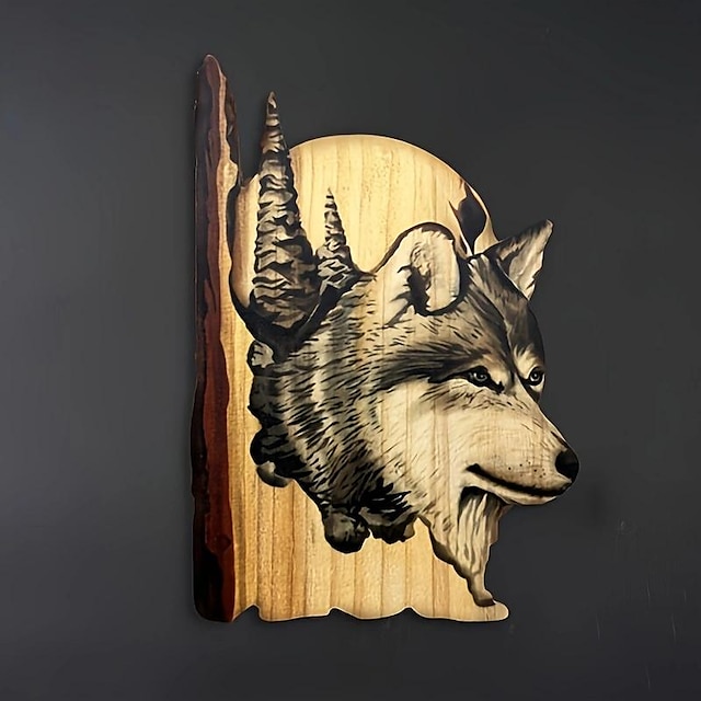  Escultura colgante de pared artesanal tallada en animales, decoración pintada a mano de ciervo, oso mapache de madera, para la sala de estar del hogar