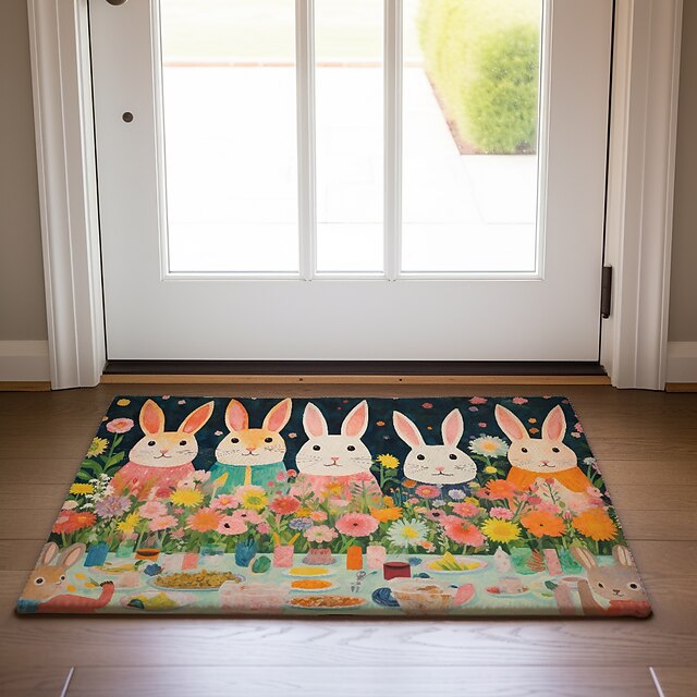  絵画ウサギの玄関マットフロアマット洗える敷物キッチンマット滑り止め耐油敷物屋内屋外マット寝室の装飾バスルームマット玄関敷物