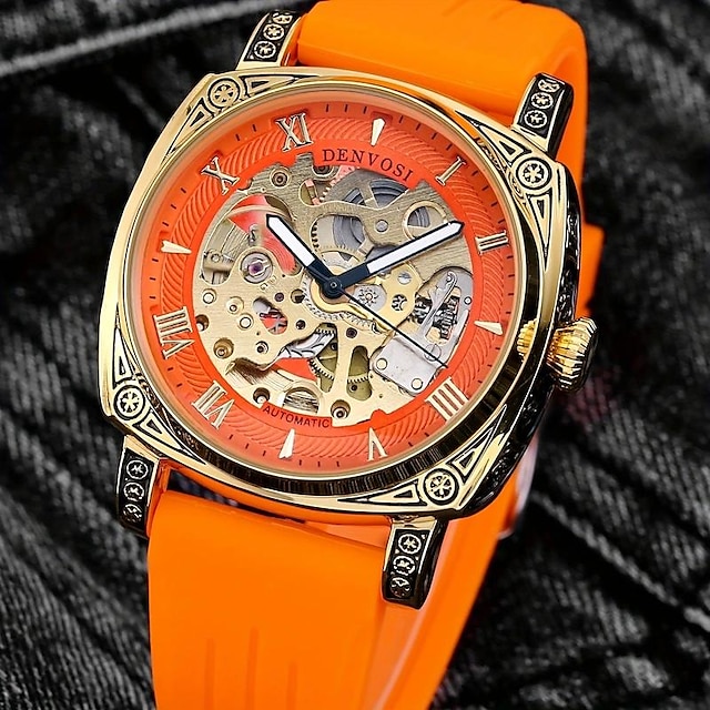  Muži mechanické hodinky Luxus Velký ciferník Módní Obchodní Kostra Automatické natahování Svítící VODĚODOLNÝ Silikon Hodinky