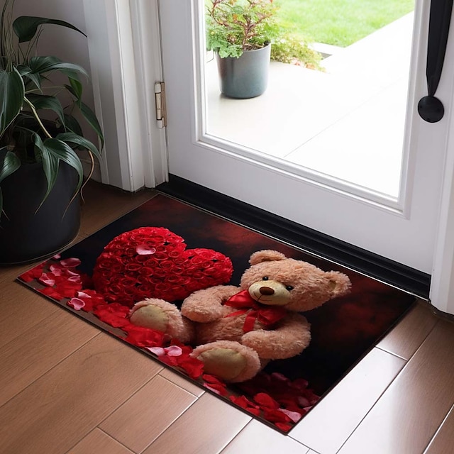  valentinsdag bjørn hjerte dørmåtte skridsikkert oliesikkert tæppe indendørs udendørs måtte soveværelse indretning badeværelses måtte indgangstæppe dørmåtte