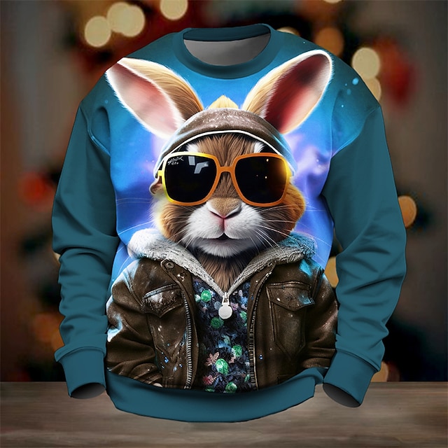  Homens Gráfico Desenho Animado Coelho camisolas Moletom Manga Longa Moletom Gola Redonda Moda Diário Casual Impressão 3D Férias Feriado Para Noite Imprimir Primavera & Outono