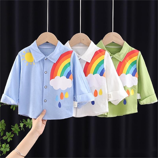  Baby Drenge Skjorter Grafisk Langærmet udendørs Bomuld Daglig Trøje grøn Forår Tøj 3-7 år