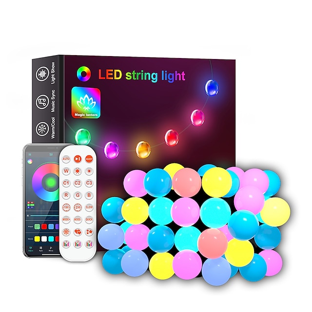  App Intelligent Control Led String Lights Leather Line Light String Waterproof Outdoor Use for Christmas/Halloween Courtyard Festival Wedding Decoration Color Light 5/10/15/20M