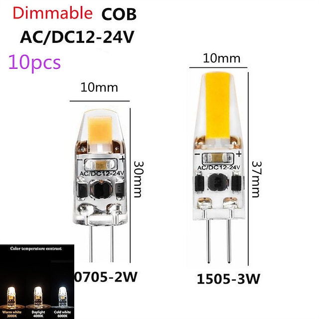  10 stk dimbar g4 led lampe krystall safir lampe 2w 3w ac/dc12-24v led cob lysekrone led lyskilde silikonpære hjemmebelysning