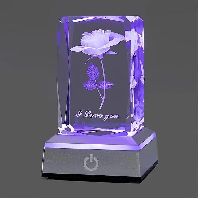  1 szt. 3D różowa kryształowa kula z kolorową lampką LED, romantyczna lampka nocna z różami „Kocham cię”, Boże Narodzenie w Święto Dziękczynienia, dzień matki, prezenty urodzinowe dla dziewczyny, żony,